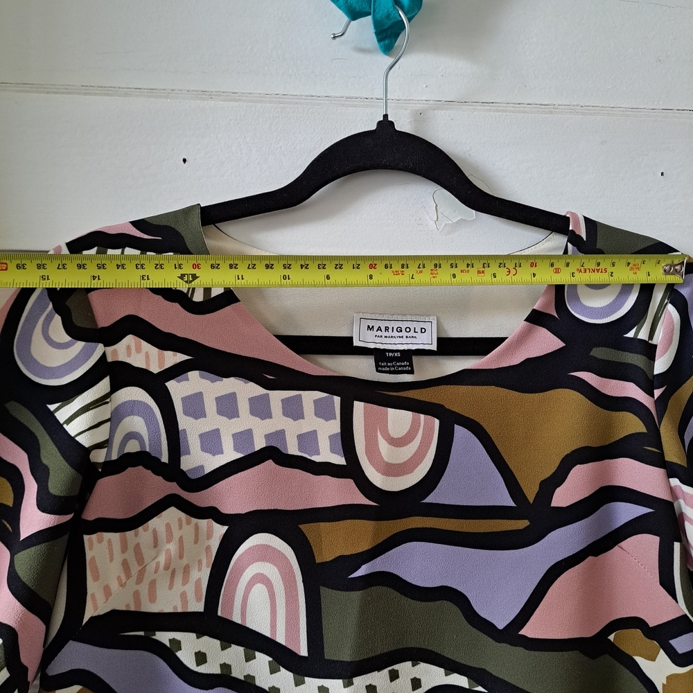 🇨🇦 Marigold Montréal Multicolor Abstract Art Dress • Short Sleeve • XS - Picture 10 of 11